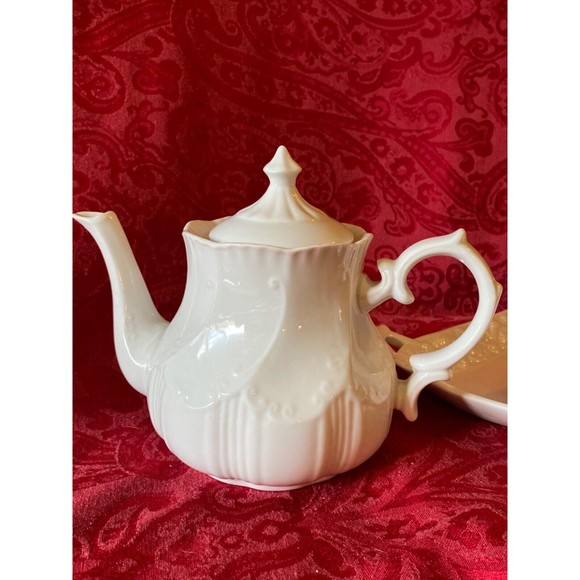 6 piece White Ironstone Tea Set - Picture 2 of 11